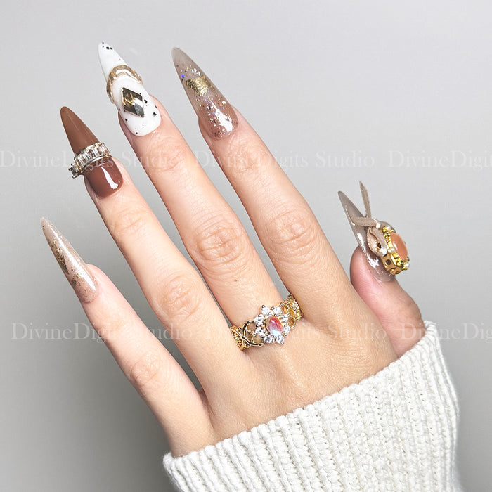 Baroque Amber — hand-painted press-on nails