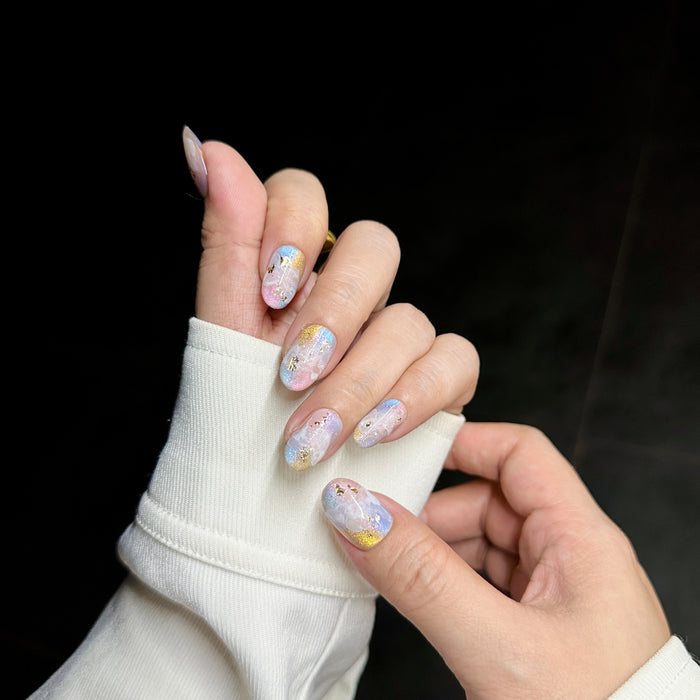 Rose Quartz — hand-painted press-on nails