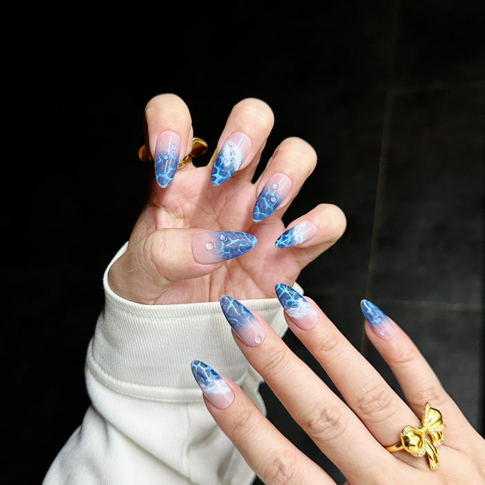 Aegean Waves — hand-painted press-on nails