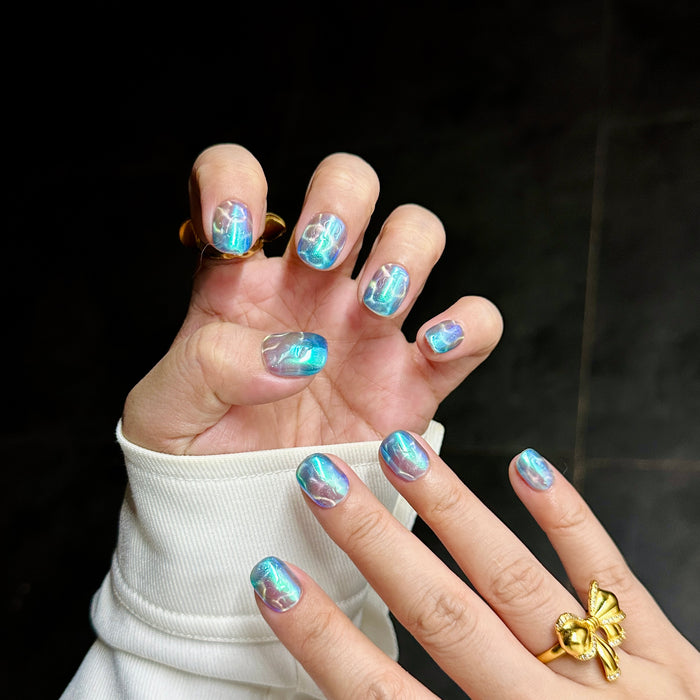 Aegean Evening — hand-painted press-on nails