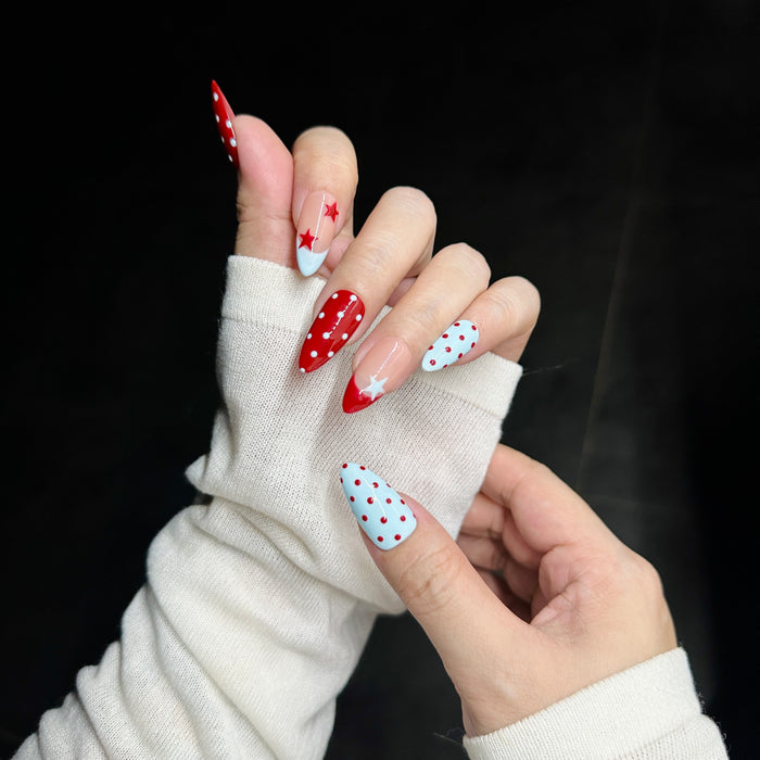Cherry Pop — hand-painted press-on nails