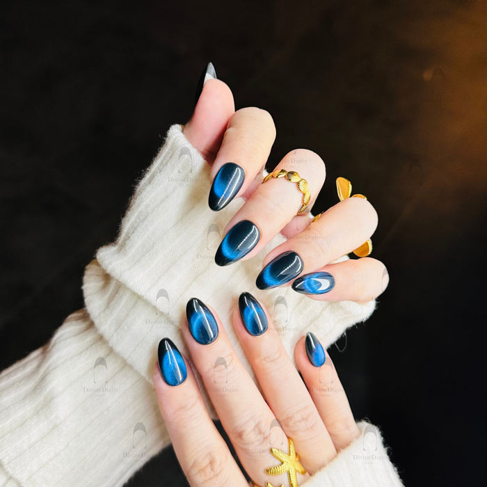 Sapphire — hand-painted press-on nails