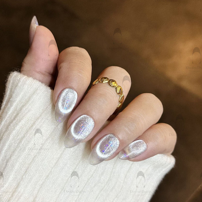 Snowflakes — hand-painted press-on nails