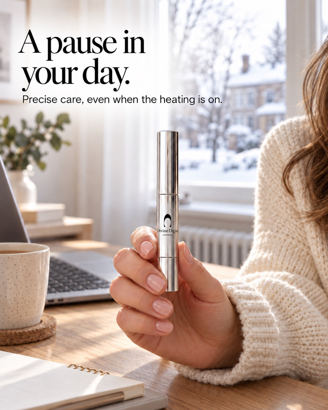Cuticle care at a winter desk