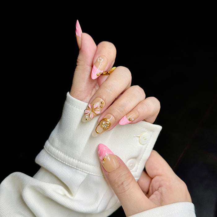 Rosé Bijou — hand-painted press-on nails