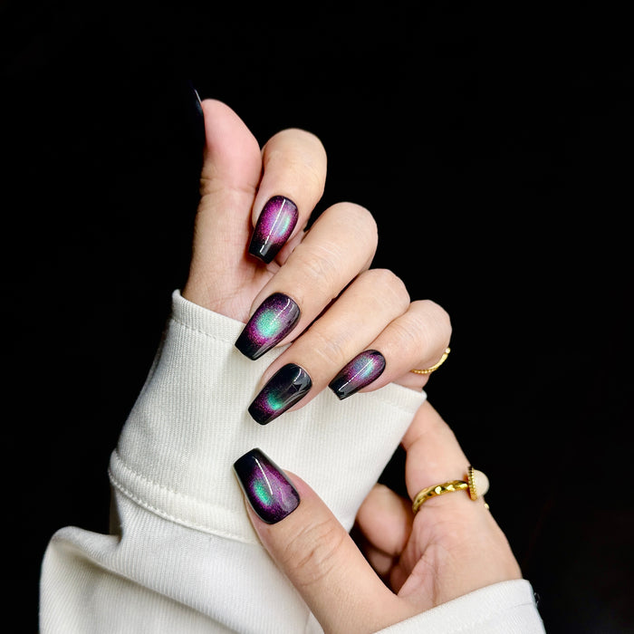 Purple green — hand-painted press-on nails