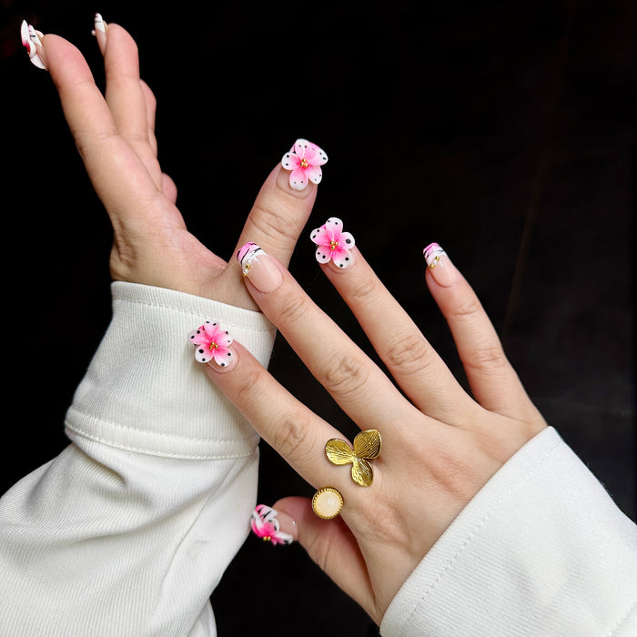 Berry Blossom — hand-painted press-on nails