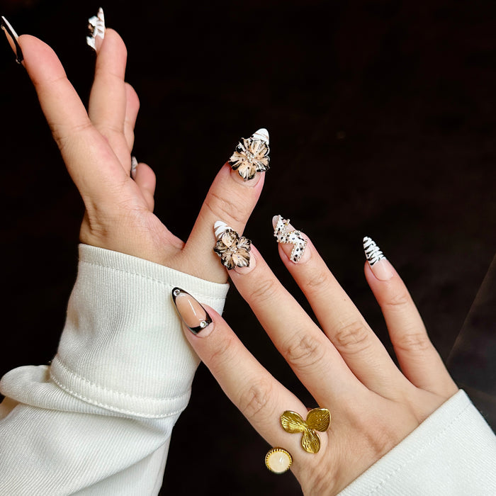 Ivory Stride — hand-painted press-on nails