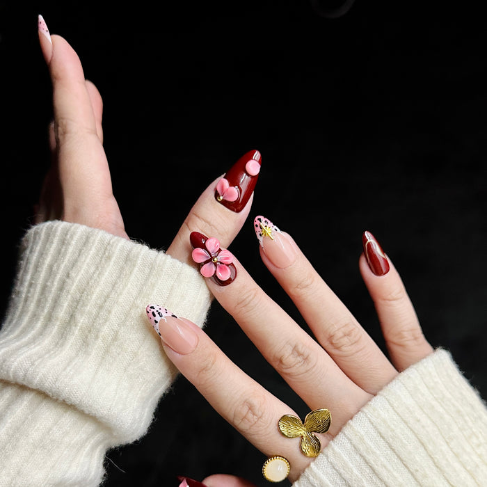 Scarlet safari — hand-painted press-on nails