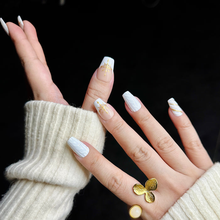 Golden Frost — hand-painted press-on nails