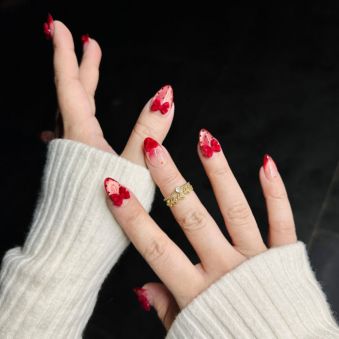 Velvet cherry — hand-painted press-on nails