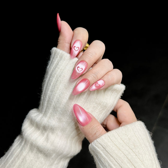 I Love You — hand-painted press-on nails
