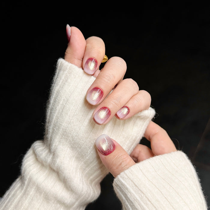 Rosé Haze — hand-painted press-on nails