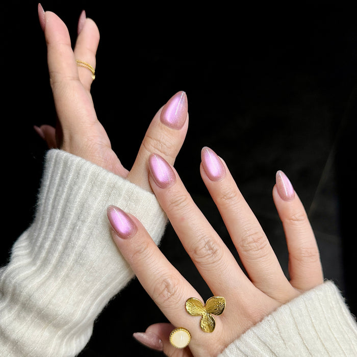 Moonveil pink — hand-painted press-on nails