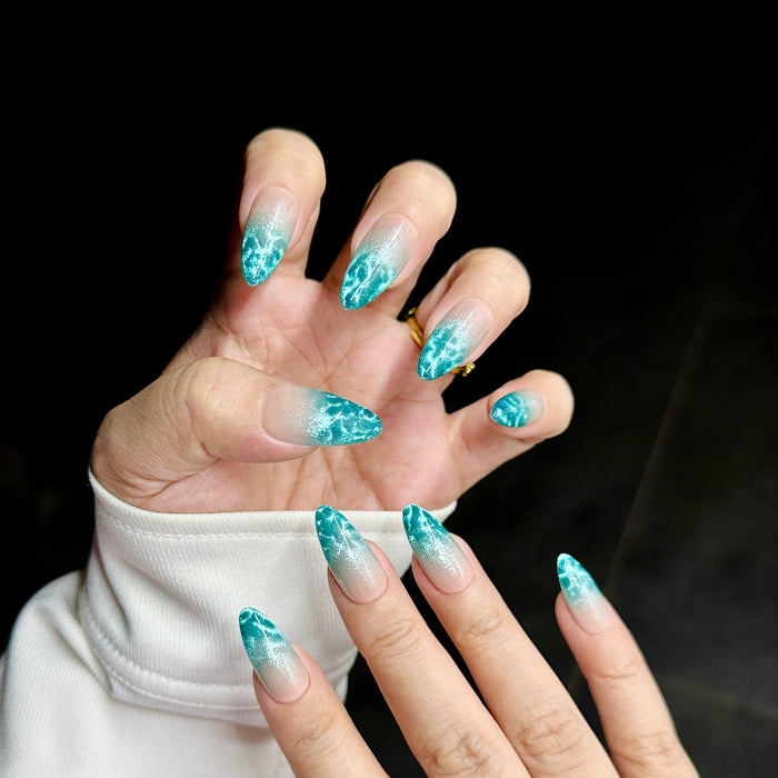 Lagoon Drifting — hand-painted press-on nails