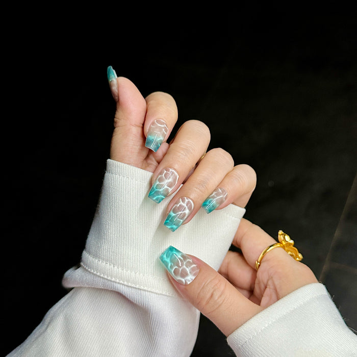 Maldive tide — hand-painted press-on nails