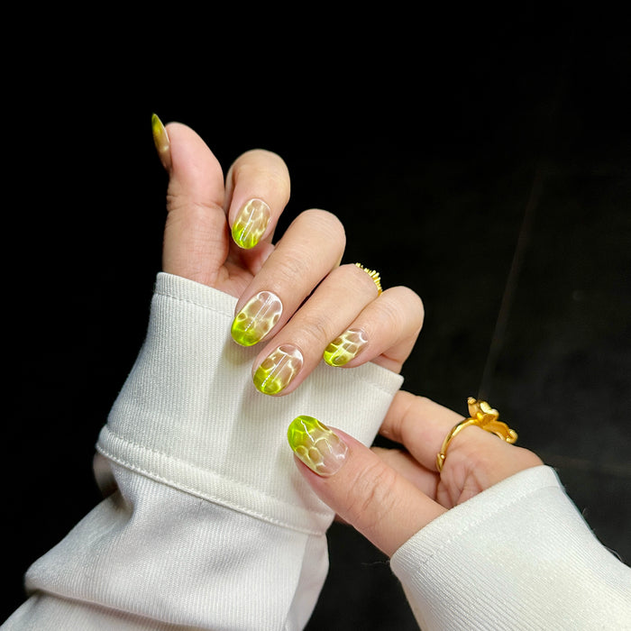 Sunset in Santorini — hand-painted press-on nails