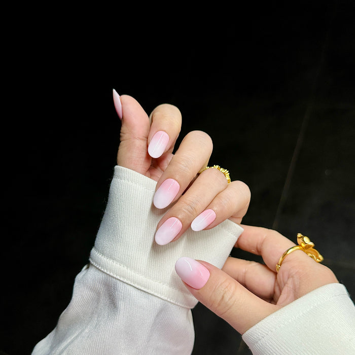 Voile rose — hand-painted press-on nails