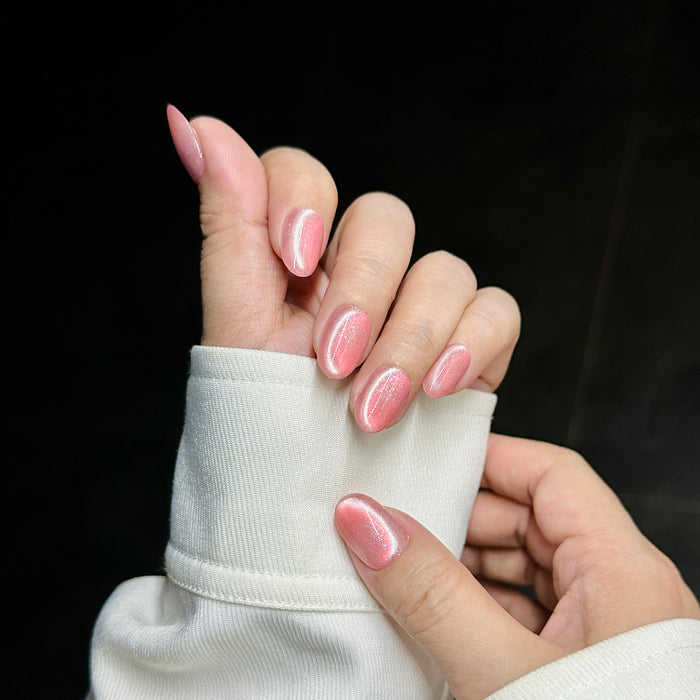 Rosy Stardust — hand-painted press-on nails