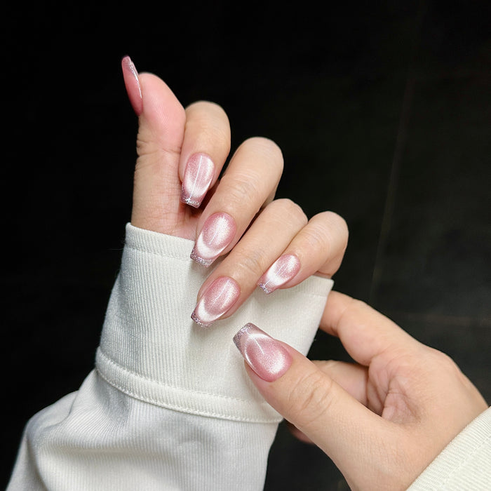 Lumière French - Rose — hand-painted press-on nails