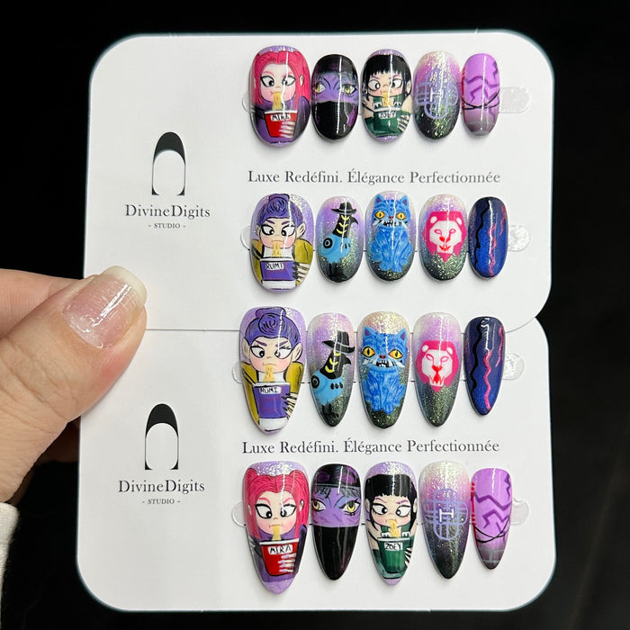 After School Curse — hand-painted press-on nails