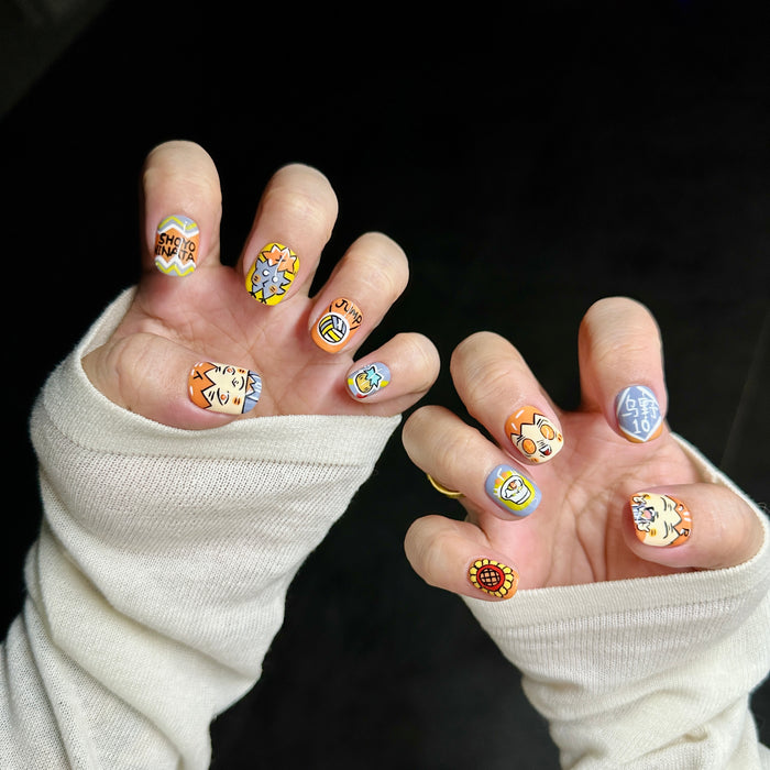 Fly High, No. 10 — hand-painted press-on nails