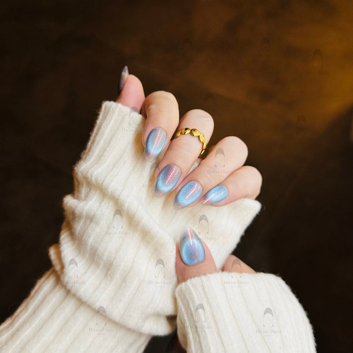 Aquamarine — hand-painted press-on nails