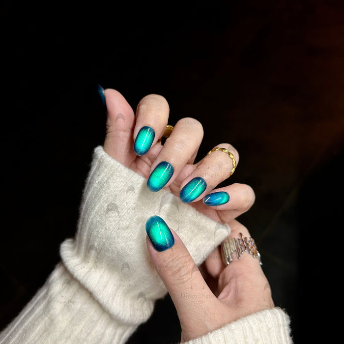 Chasing Aurora — hand-painted press-on nails