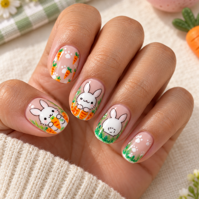 Carrot Patch Daydream — hand-painted press-on nails