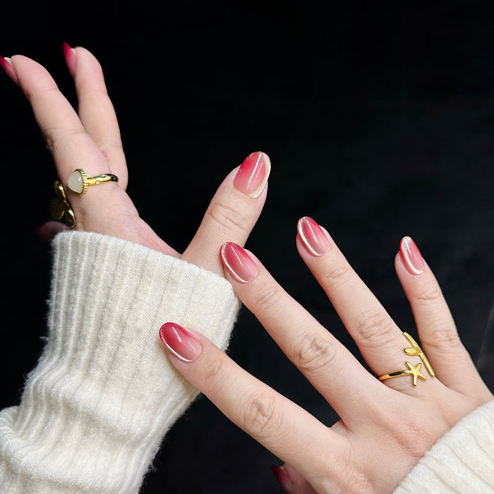 Éclat Bordeaux — hand-painted press-on nails