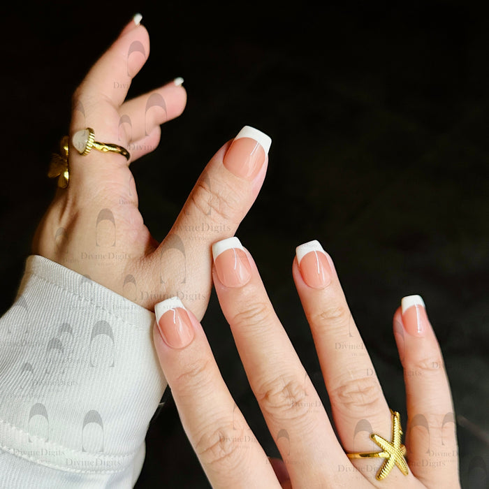 French manicure — hand-painted press-on nails