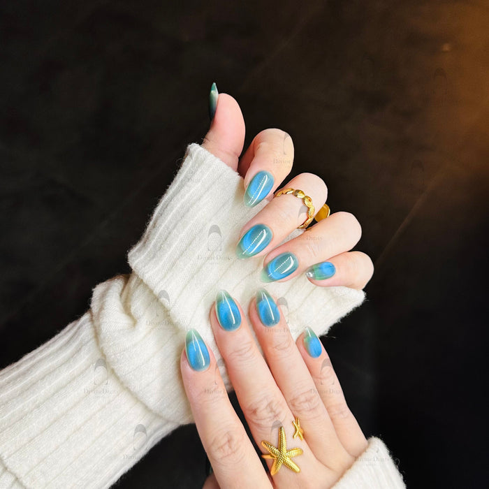 Secret Lagoon — hand-painted press-on nails