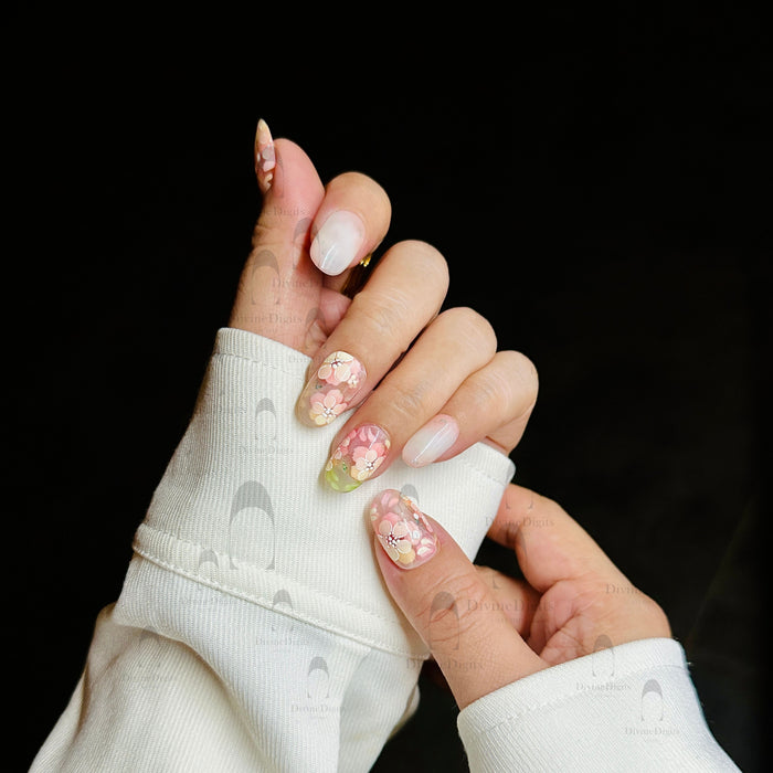 Kiss Me In The Garden — hand-painted press-on nails